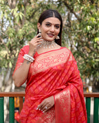 Lorenvalley Premium Bandhej Patola Silk Sarees with kanchi Borders and Contrast Zari Weaving borders Saree - Red | Grocsy