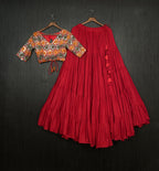 Lorenvalley Red Premium Rayon Lehenga with Georgette Embroidered Traditional Thread work Choli | Grocsy