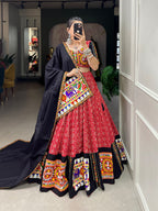 Lorenvalley Red Pure Cotton Lehenga Choli Embellishes With Gamthi Work And Mirror Work Touch Up To Make Everyone Feel The Stories Of Navratri Traditions | Grocsy