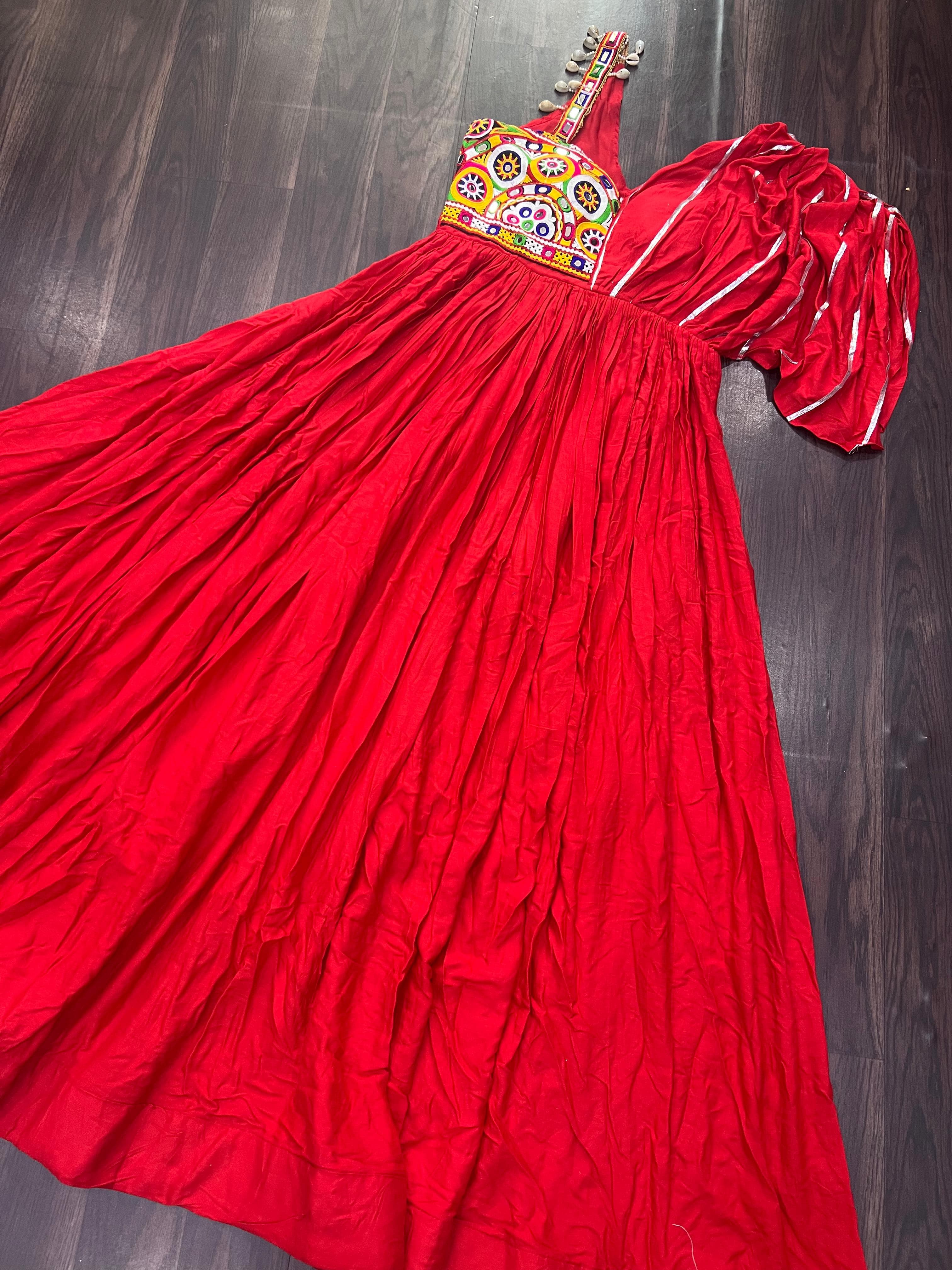 Lorenvalley Red Rayon Fabric with Designer Lace Gown | Grocsy