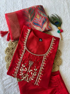 Lorenvalley Fashion Red Roman Silk Hand Work Kurta Pant with Dupatta | Grocsy