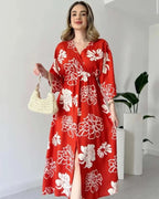 Pimu Front Slit Midi Dresses V-neck Designs For Women Party Wear - Red | Grocsy