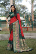 Anaita Red Woven Design Pure Bandhej Kanjivaram Soft Silk Saree | Grocsy