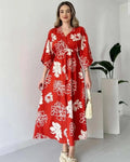 Pimu Front Slit Midi Dresses V-neck Designs For Women Party Wear - Red | Grocsy