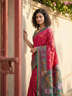 Anaita Red Pochampally Printed Saree With Blouse | Grocsy