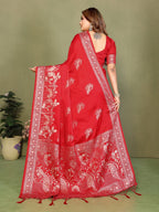 Anaita Red Zari Butta Work Satin Silk Saree With Blouse | Grocsy