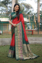 Anaita Red Woven Design Pure Bandhej Kanjivaram Soft Silk Saree | Grocsy