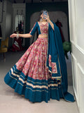 Lorenvalley Red Dola Silk and Rayon with Printed With Foil Work And Lace Touch Up Lehenga Choli | Grocsy