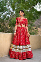 Lorenvalley Red Pure Rayon with Foil Printed With Gota Patti And Paper Mirror Work Lehenga Choli | Grocsy