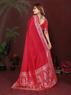 Anaita Red Zari Weaving Work Satin Silk Saree With Blouse | Grocsy
