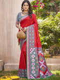 Anaita Red Pochampally Silk Saree With Floral Printed Work With Blouse | Grocsy