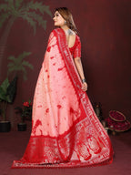 Anaita Red Zari Weaving Work Satin Silk Saree With Blouse | Grocsy