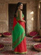 Anaita Red Cotton Printed Saree With Blouse | Grocsy