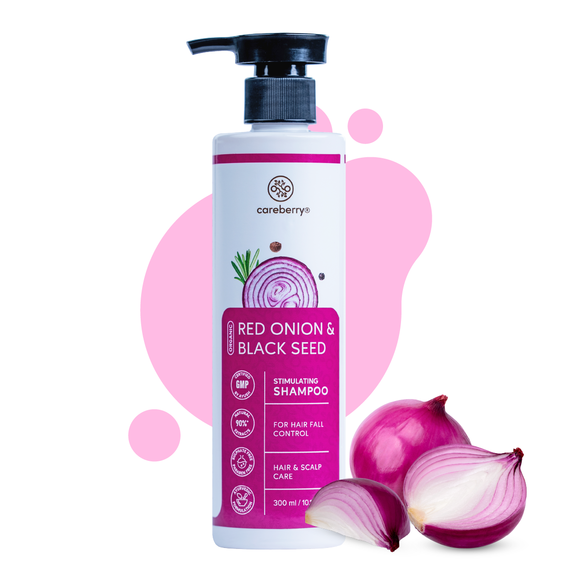 Careberry Organic Red Onion & Black Seed Stimulating Shampoo For Anti Hair Fall | Grocsy