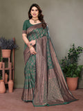 Vedant Vastram Litchi Silk Banarasi Silk Saree - Bottle Green | Grocsy