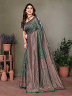 Vedant Vastram Litchi Silk Banarasi Silk Saree - Bottle Green | Grocsy