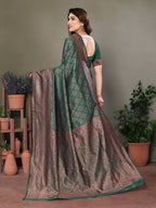 Vedant Vastram Litchi Silk Banarasi Silk Saree - Bottle Green | Grocsy