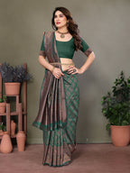 Vedant Vastram Litchi Silk Banarasi Silk Saree - Bottle Green | Grocsy