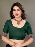 Vedant Vastram Litchi Silk Banarasi Silk Saree - Bottle Green | Grocsy