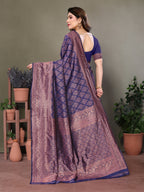 Vedant Vastram Litchi Silk Banarasi Silk Saree - Navy | Grocsy