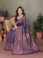 Vedant Vastram Litchi Silk Banarasi Silk Saree - Navy | Grocsy