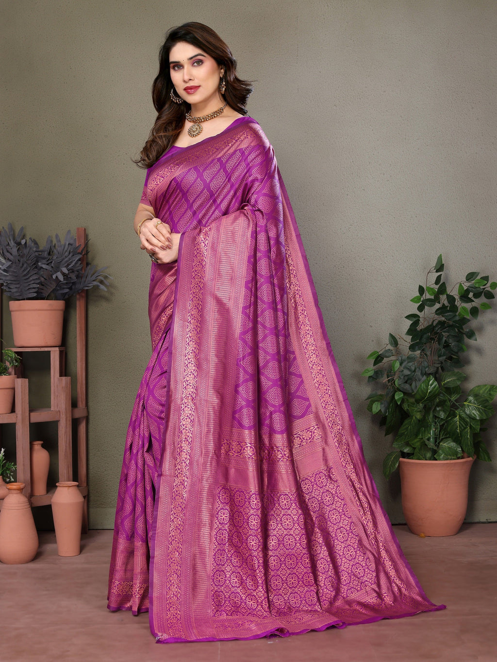 Vedant Vastram Litchi Silk Banarasi Silk Saree - Purple | Grocsy
