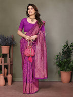 Vedant Vastram Litchi Silk Banarasi Silk Saree - Purple | Grocsy