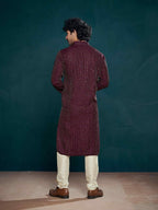 Wine Viscose Designer Sequance Embroidery Work Men's Kurta Set - Mahotsav | Grocsy