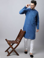 Even Apparels Blue Pure Cotton Men's Kurta With Side Placket | Grocsy