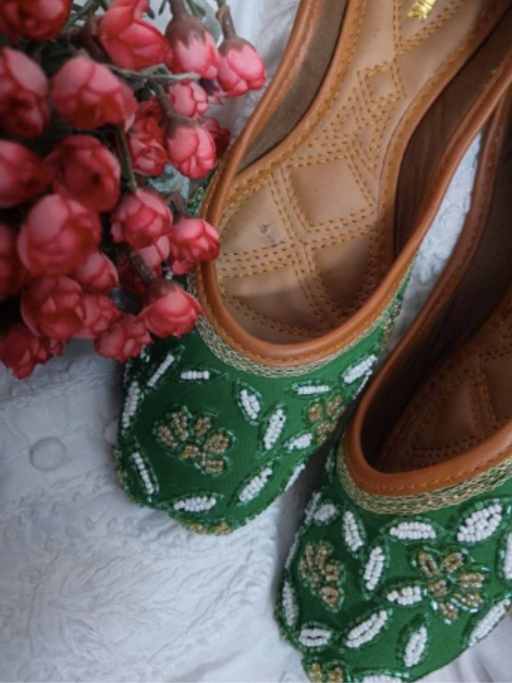 Desi Colour Women Indian Ethnic Footwear-Green Emb | Grocsy