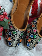 Desi Colour Women Indian Ethnic Footwear-Black Multi Floral | Grocsy