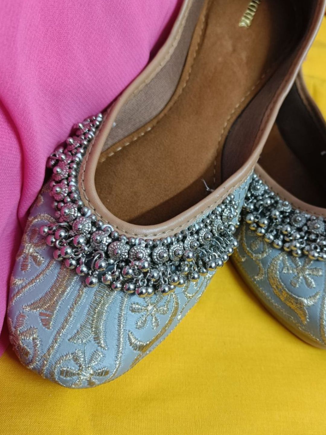 Desi Colour Women Indian Ethnic Footwear-Grey Gungroo | Grocsy