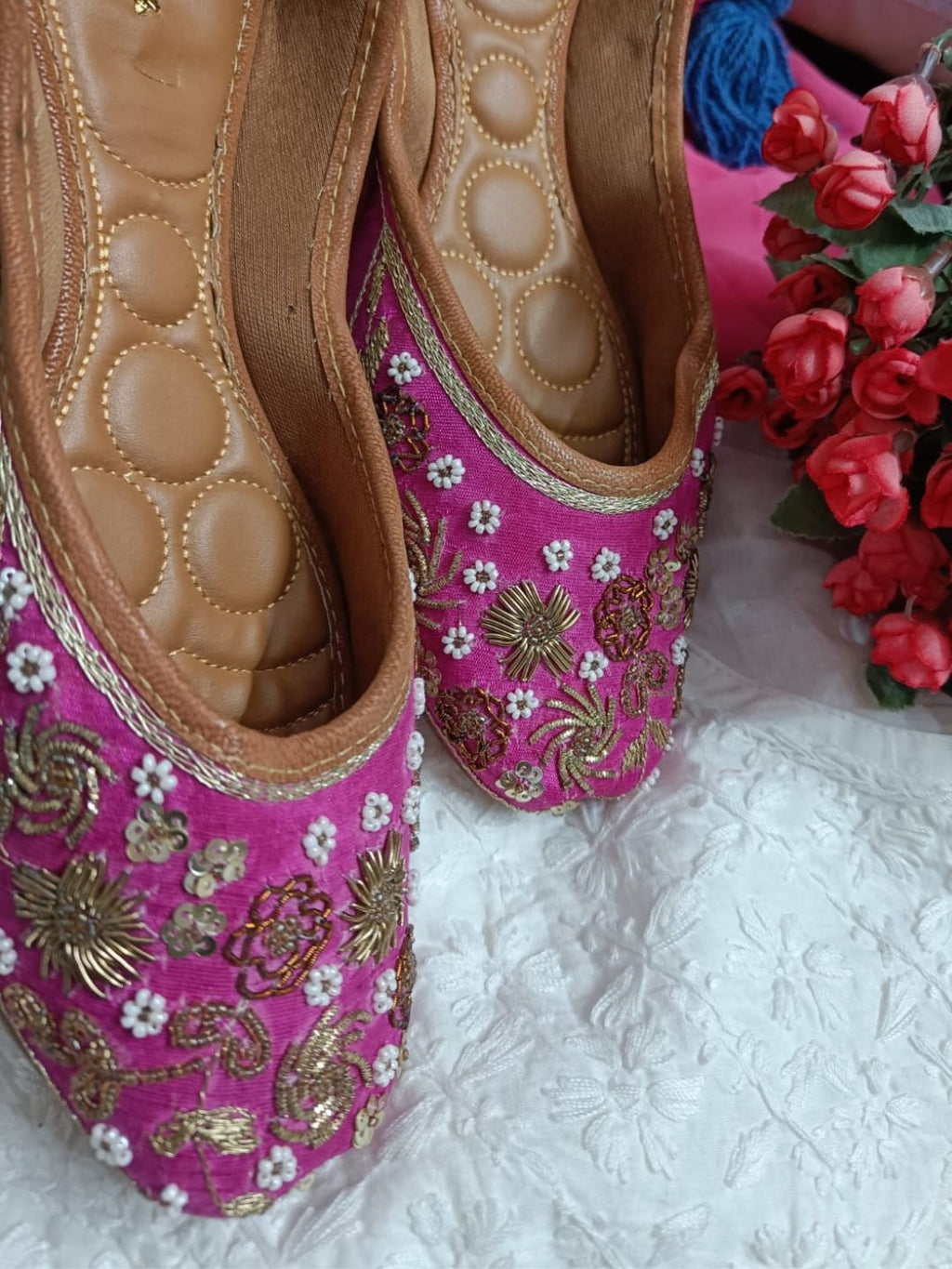 Desi Colour Women Indian Ethnic Footwear-Party Wear Pink Dabka Work | Grocsy