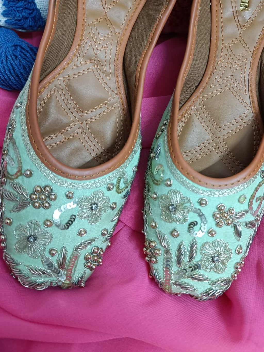 Desi Colour Women Indian Ethnic Footwear-Party Wear Sea Green Emb | Grocsy