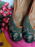 Desi Colour Women Indian Ethnic Footwear-Party Wear Green Dabka Work | Grocsy