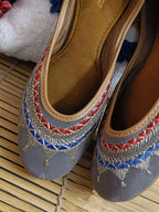 Desi Colour Women Indian Ethnic Footwear-Embroidered Grey Zari | Grocsy