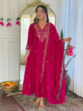 The52 Rani Women's Beautiful Embroidered Work Vichitra Silk Fabric Straight Kurta Pant and Dupatta Set | Grocsy
