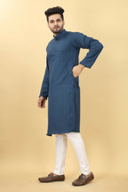 Blue Viscose Polyester Solid Men's Kurta - Mahotsav | Grocsy