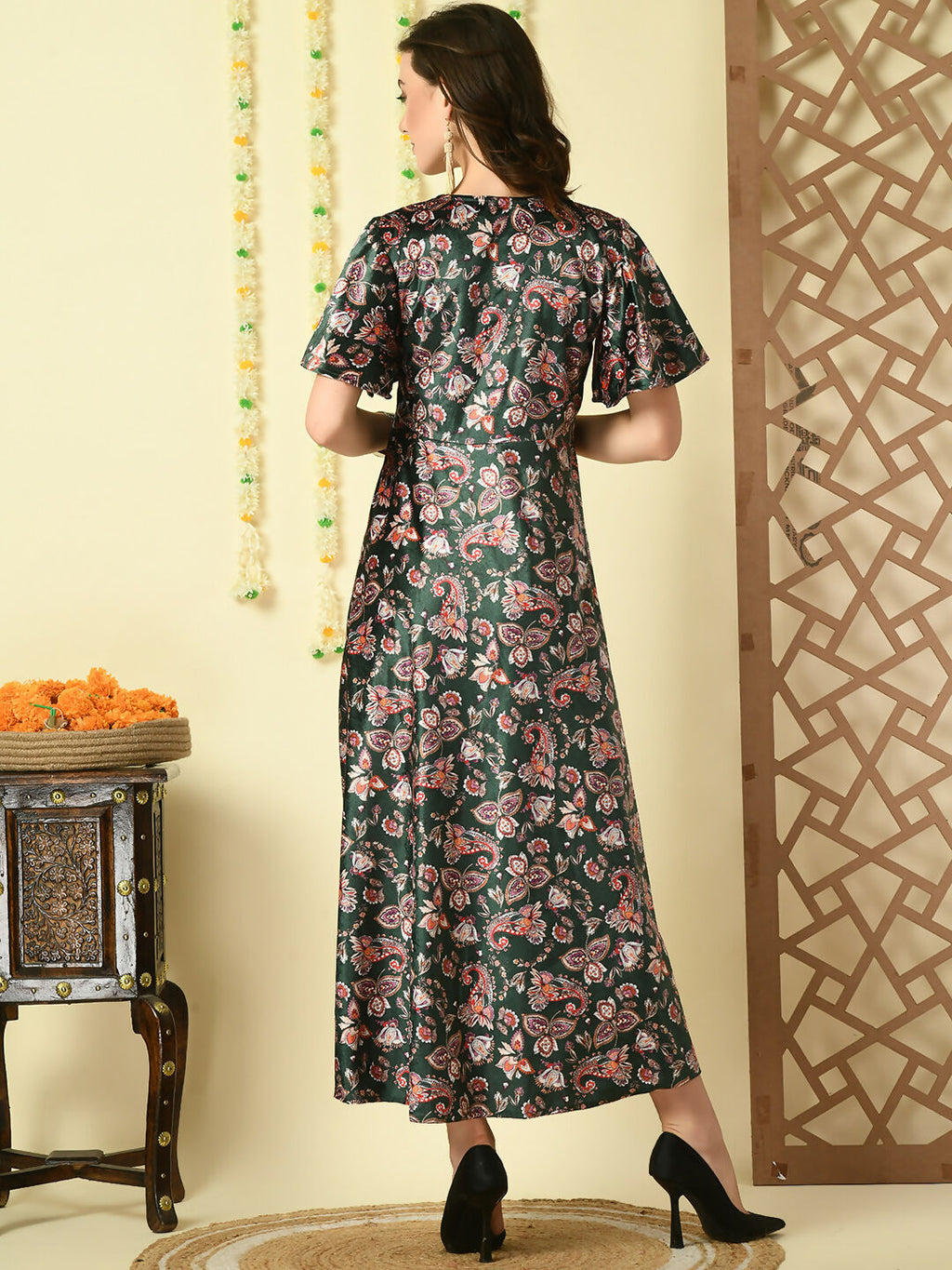 Myshka Women's Multi Printed Velvet Party Dress | Grocsy