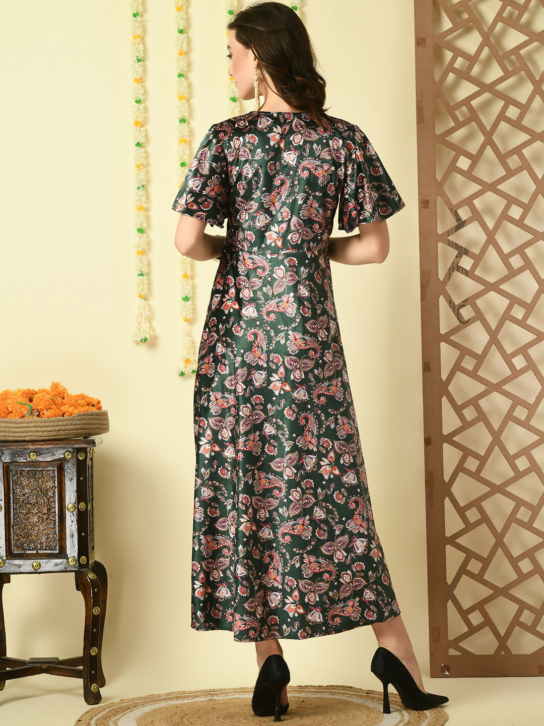 Myshka Women's Multi Printed Velvet Party Dress | Grocsy