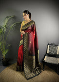Joban Fashion Red Handloom Silk Ikkat Saree | Grocsy