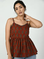 Myshka Women's Rust Ethnic Motifs Printed Top | Grocsy