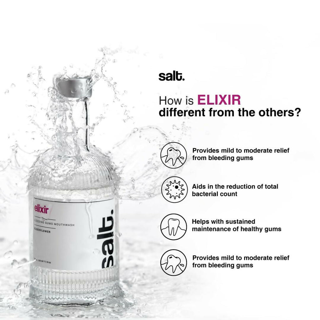 Salt. Oral Care Elixir Gum Healing Mouthwash Natural Relief for Bleeding & Swollen Gums Aloe Vera, Sage & Elderflower Formula | Grocsy