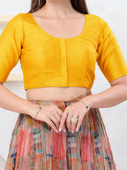 Joban Fashion Yellow Dupion Silk Elbow Sleeveless Front Open Blouse | Grocsy