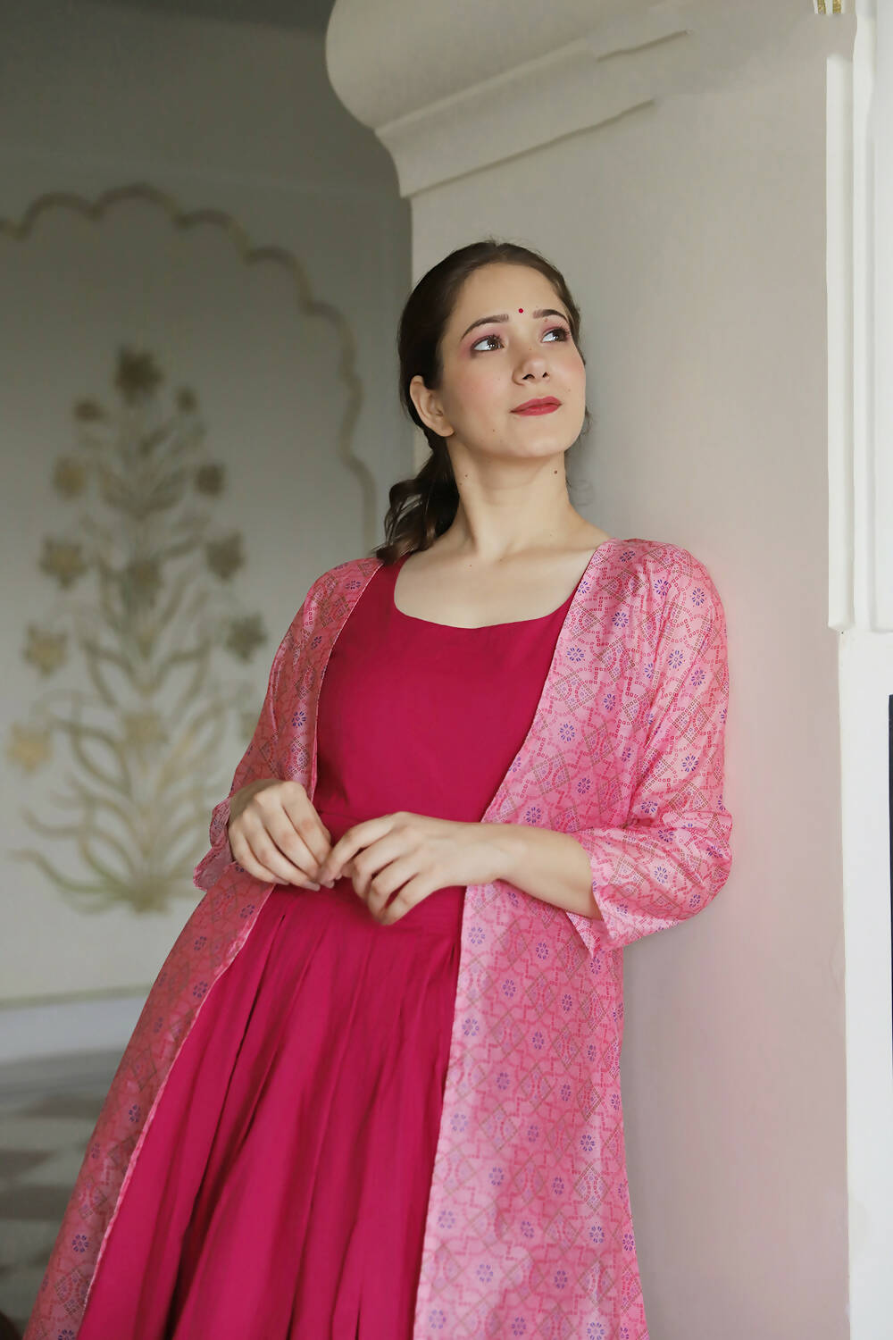 Partywear Designer Digital print Pink Maslin Gown - Anbazaar | Grocsy
