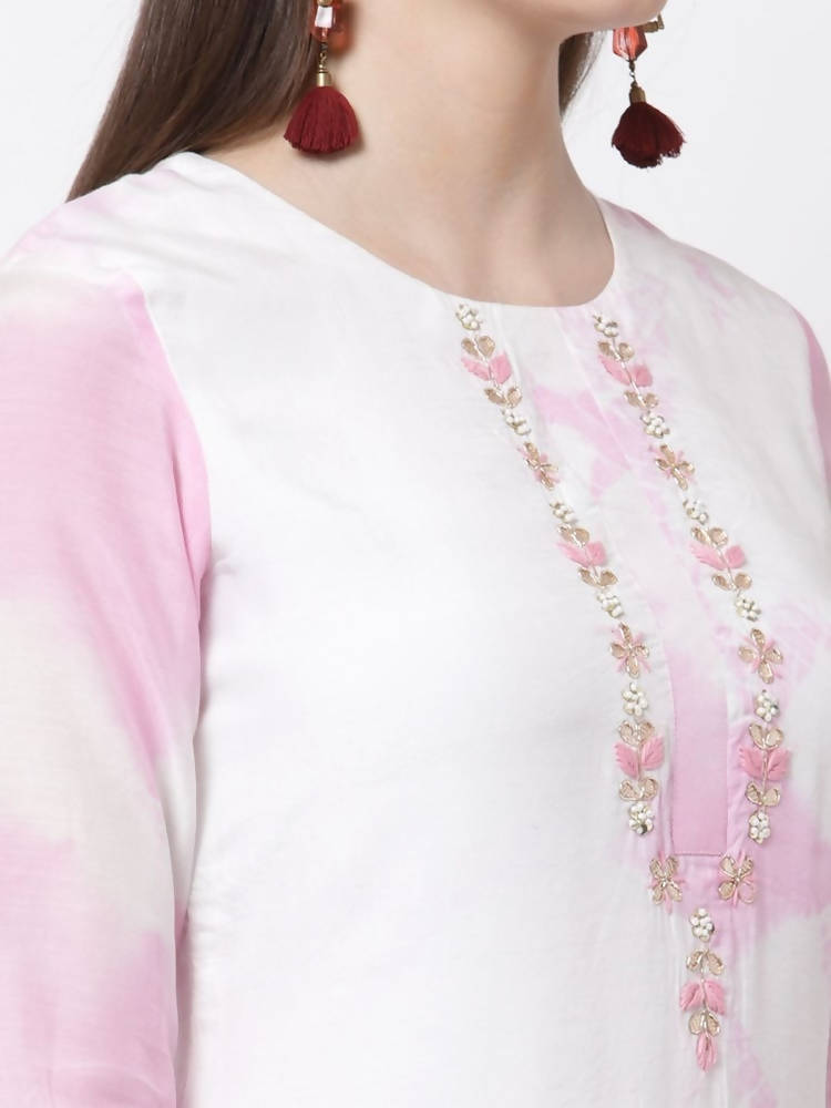 Myshka Pink Color Silk blend Embroidered Kurta With Pant Dupatta Set | Grocsy