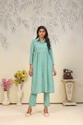 Jyoti Fashion Women's Sea Green Rinkal Cotton Plain with Side Pocket Kurtis & Sets | Grocsy