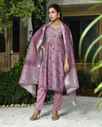 Vaasva Women's Chanderi Printed Suit Set With Pant And Printed Dupatta | Grocsy