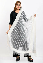 Mominos Fashion Moeza Women's Orgenza Mirror Stripe Thread Work White Dupatta | Grocsy