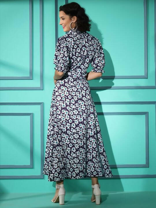 Purple Crepe Floral Printed Top with Matching Skirt - Shivani | Grocsy